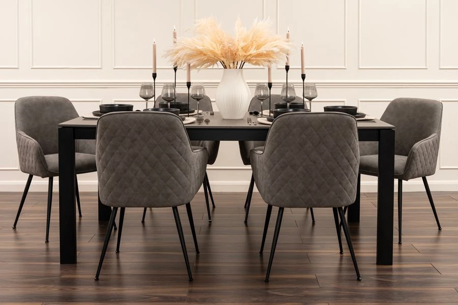 Corinna 6 Seat Dining Table Concrete Effect - Black Legs 3 Corinna 6 Seat Dining Table Concrete Effect - Black Legs - Image 2