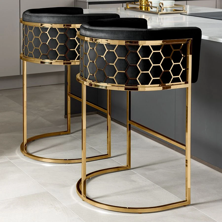 Alveare Counter Stool Brass – Black Faux Leather 4 Alveare Counter Stool Brass – Black Faux Leather - Image 2