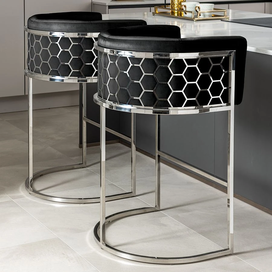 Alveare Counter Stool Silver – Black Faux Leather 5 Alveare Counter Stool Silver – Black Faux Leather - Image 3