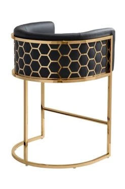 Alveare Counter Stool Brass – Black Faux Leather