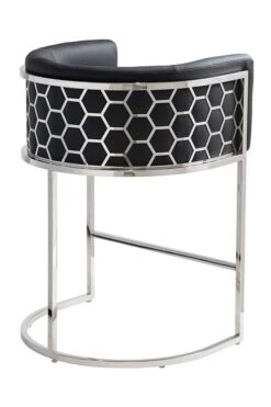 Alveare Counter Stool Silver – Black Faux Leather
