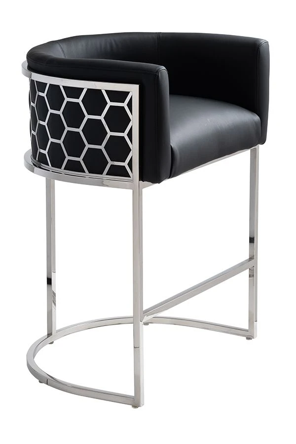 Alveare Counter Stool Silver – Black Faux Leather 4 Alveare Counter Stool Silver – Black Faux Leather - Image 2
