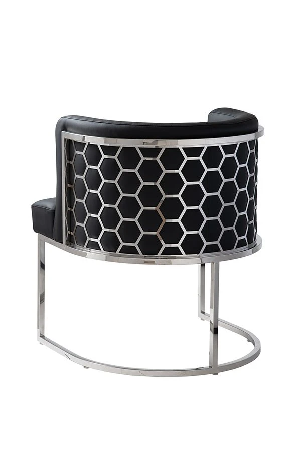 Alveare Dining Chair Silver – Black Faux Leather 3 Alveare Dining Chair Silver – Black Faux Leather