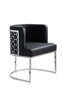 Alveare Dining Chair Silver – Black Faux Leather 6 Alveare Dining Chair Silver – Black Faux Leather -Furniture Sale Store alveare dining chair pu leather black silver front web