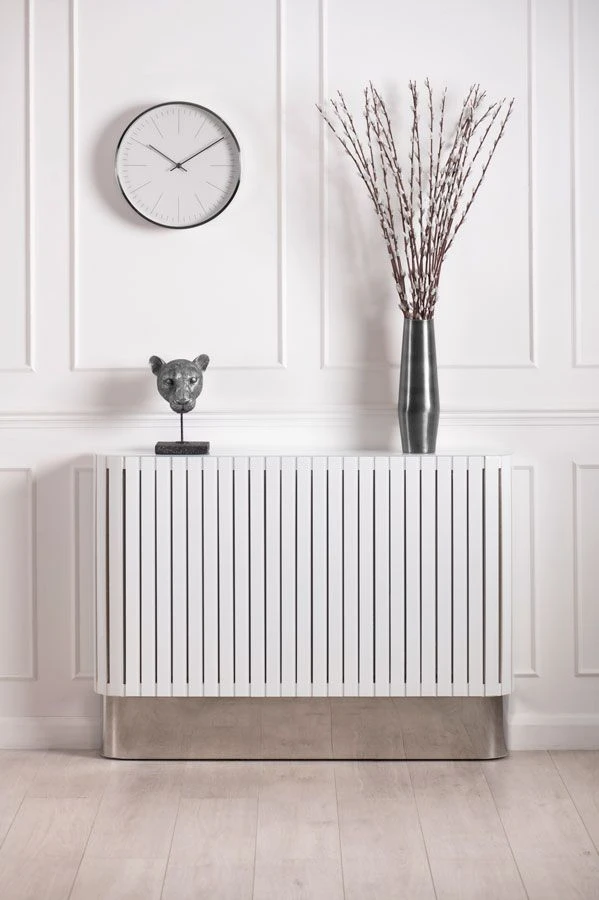 Anastasia White Glass Radiator Cover- Silver 2 Anastasia White Glass Radiator Cover- Silver