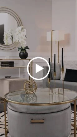 Aria Storage Ottoman – Dove Grey – Brass/Silver -Furniture Sale Store aria coffee table