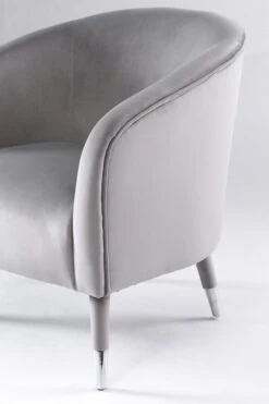 Bellucci Armchair- Dove Grey - Silver Caps -Furniture Sale Store bellucci armchair grey chrome detail web