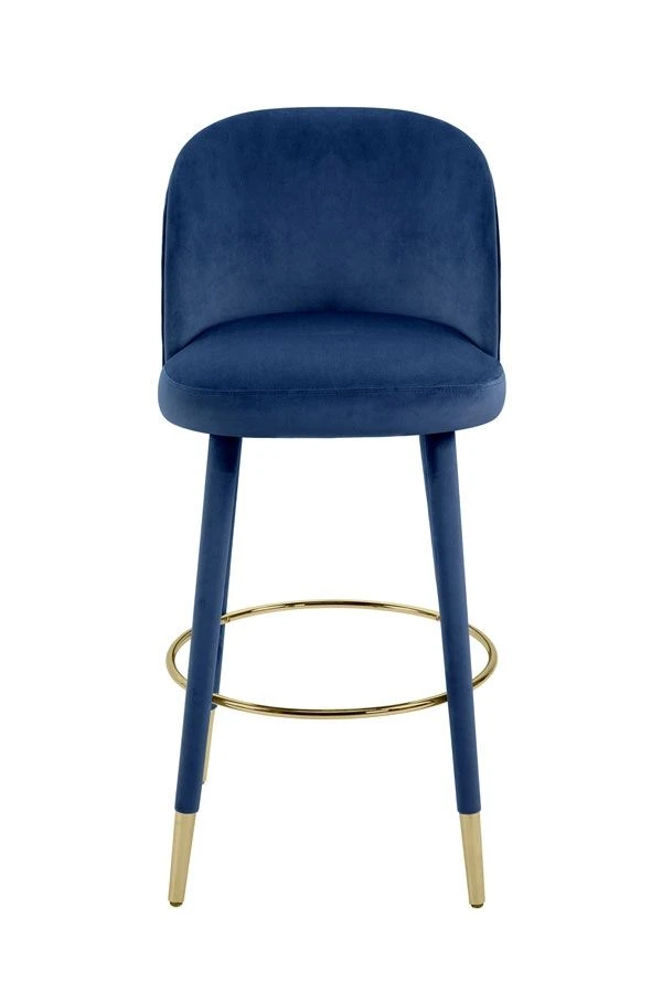 Bellucci Counter Stool - Navy Blue - Brass Caps - Image 3
