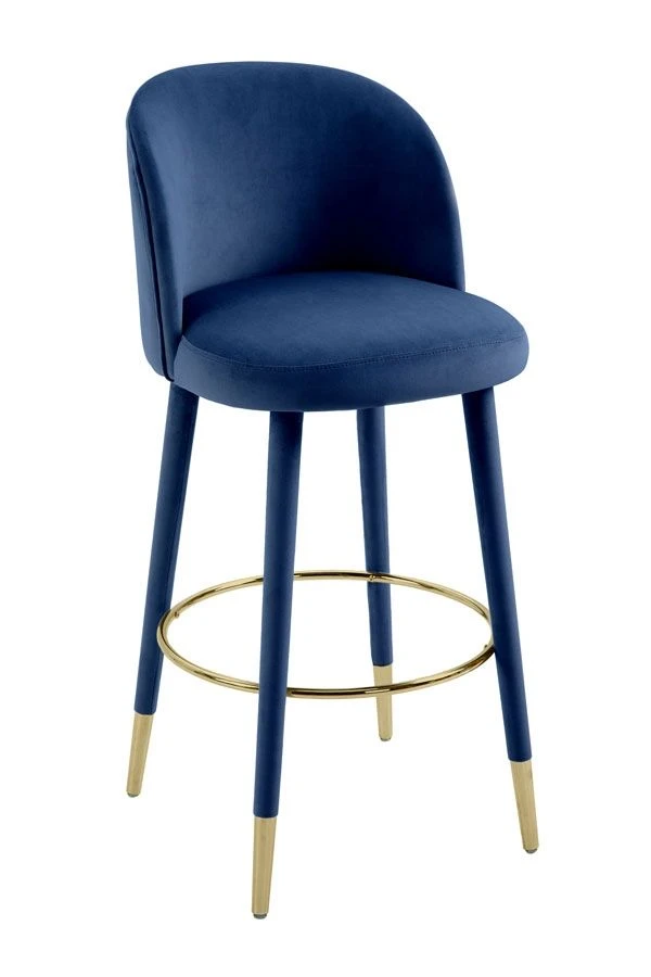 Bellucci Counter Stool - Navy Blue - Brass Caps - Image 4