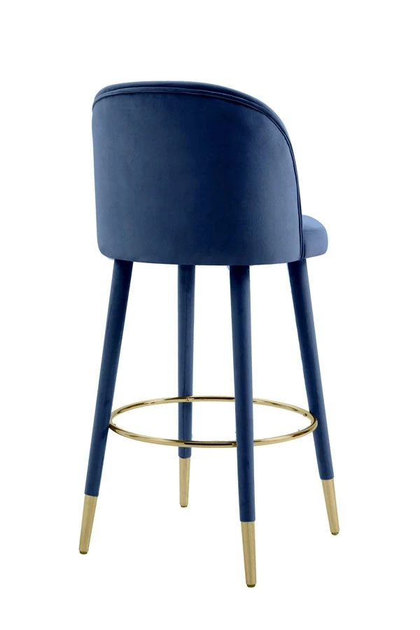 Bellucci Counter Stool - Navy Blue - Brass Caps