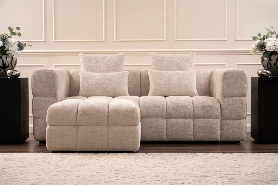 Berlin Footstool – Light Taupe Chenille 4 Berlin Footstool – Light Taupe Chenille - Image 2