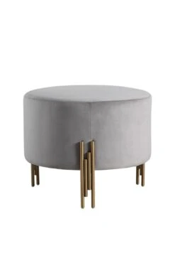 Rubell Large Stool Dove Grey Brass Base