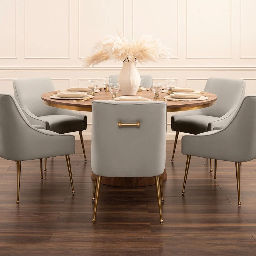 Brewster 6-8 Seat Walnut Dining Table And Six Mason Dove Grey Chairs 3 Brewster 6-8 Seat Walnut Dining Table And Six Mason Dove Grey Chairs