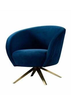 Brodie Swivel Chair - Navy Blue - Brass Base
