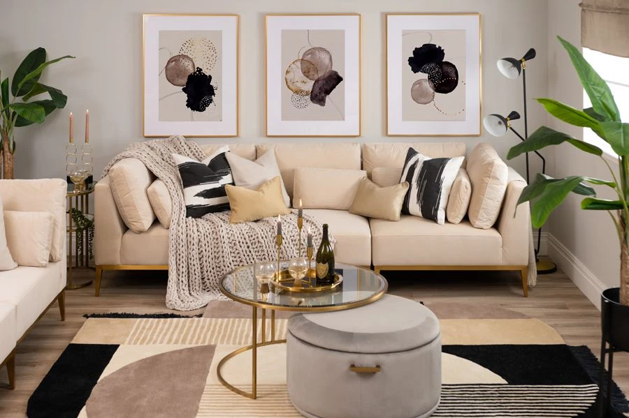 Cassie Three Seat Sofa – Chalk – Brushed Brass Base 4 Cassie Three Seat Sofa – Chalk – Brushed Brass Base - Image 2