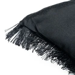 Black Crepe Fringed Square Cushion