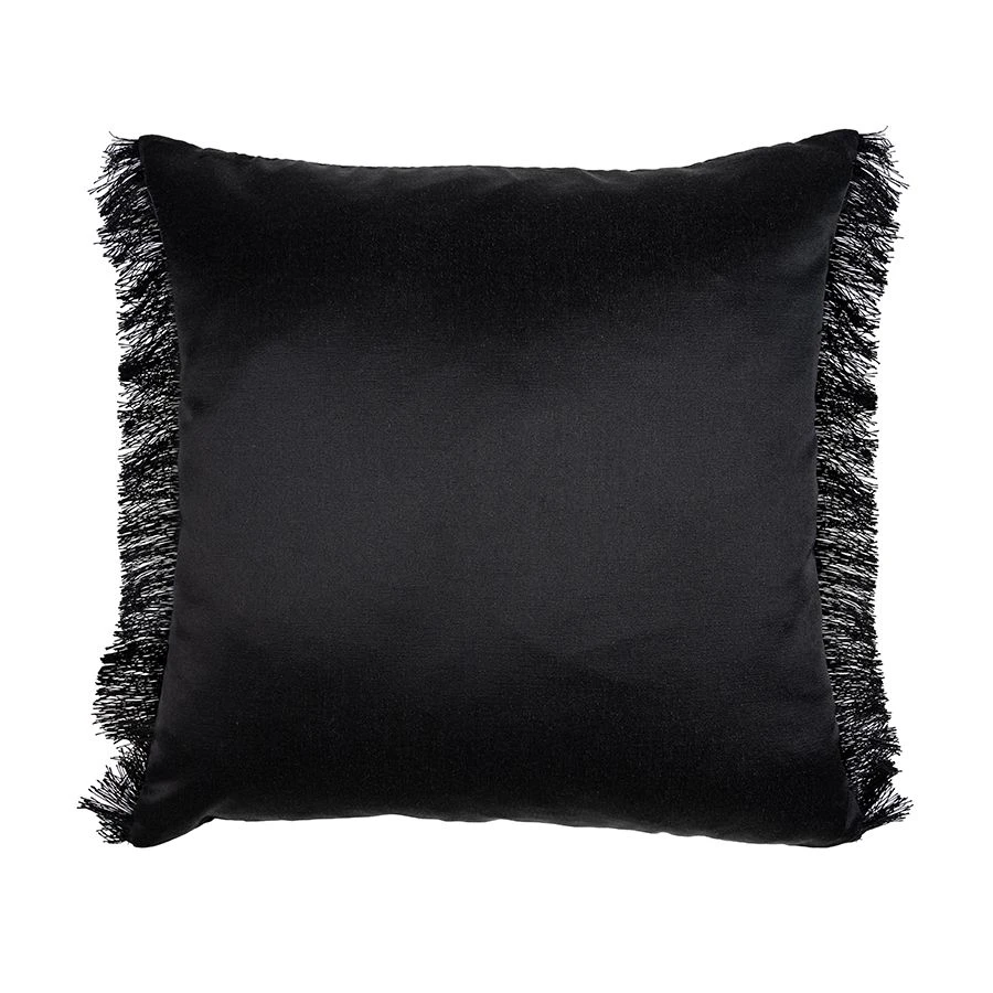 Black Crepe Fringed Square Cushion 4 Black Crepe Fringed Square Cushion - Image 2