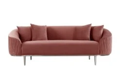 Ella Three Seat Sofa - Blush Pink - Polished Chrome Base