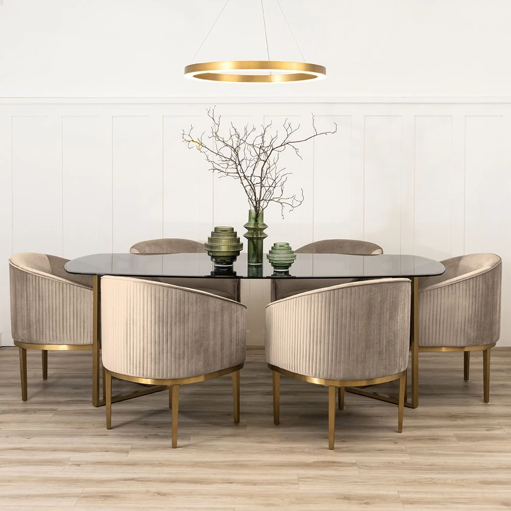 Ella Dining Chair - Taupe - Brass Base 4 Ella Dining Chair - Taupe - Brass Base - Image 2