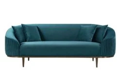 Ella Three Seat Sofa - Peacock- Brass Base