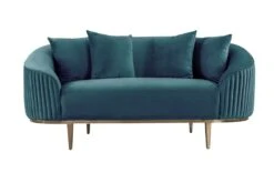 Ella Two Seat Sofa - Peacock- Brass Base