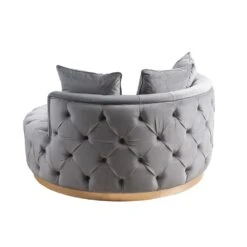 Frankfurt Loveseat - Dove Grey - Brass Base -Furniture Sale Store grey brass back cutout web 1