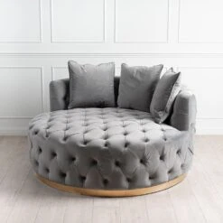 Frankfurt Loveseat - Dove Grey - Brass Base -Furniture Sale Store grey brass web 1