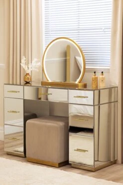 Harper Mirrored Dressing Table – Champagne Gold Details 9 Harper Mirrored Dressing Table – Champagne Gold Details -Furniture Sale Store harper dressing table brass web 1
