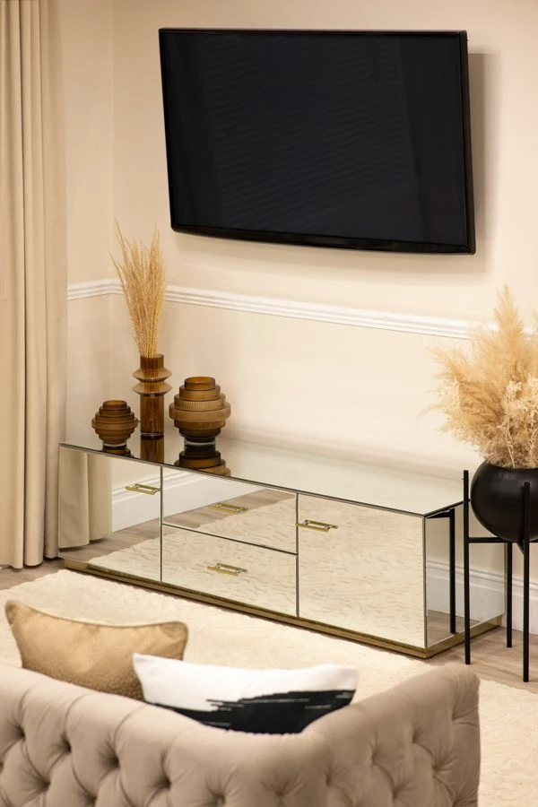 Harper Mirrored Media Unit – Champagne Gold Details 4 Harper Mirrored Media Unit – Champagne Gold Details - Image 2