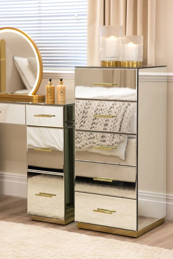Harper Mirrored Tallboy – Champagne Gold Details 4 Harper Mirrored Tallboy – Champagne Gold Details - Image 2