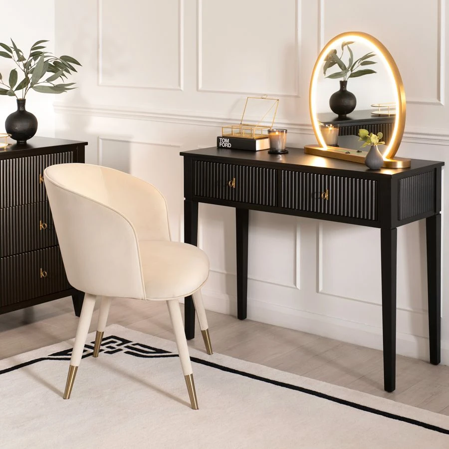 Set Of 2 Heidi Bedside Tables And Dressing Console - Black-Brass/Silver 6 Set Of 2 Heidi Bedside Tables And Dressing Console - Black-Brass/Silver - Image 4