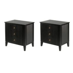 Set Of 2 Heidi Bedside Tables - Black - Brass/Silver