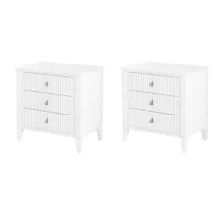 Set Of 2 Heidi Bedside Tables - White -Brass/Silver