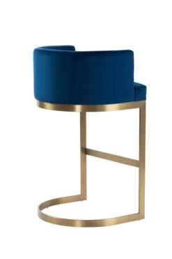 Lasco Bar Stool – Navy Blue - Brushed Brass Base -Furniture Sale Store lasco barstool navy brass back webready