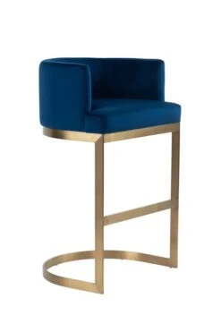 Lasco Bar Stool – Navy Blue - Brushed Brass Base