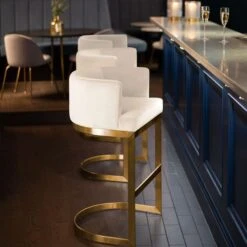 Lasco Bar Stool – Chalk - Brushed Brass Base -Furniture Sale Store lasco brastool chalk brass front web