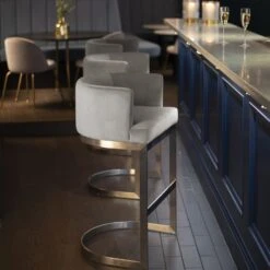 Lasco Bar Stool – Dove Grey - Brushed Stainless Steel Base -Furniture Sale Store lasco brastool grey silver front webready