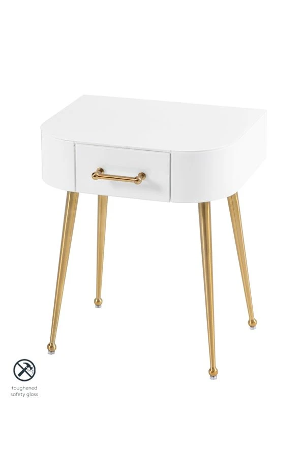 Mason White Glass Side Table – Brushed Gold Legs 3 Mason White Glass Side Table – Brushed Gold Legs