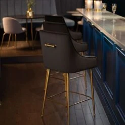 Mason Bar Stool - Black - Brushed Gold Legs -Furniture Sale Store mason black barstool back web
