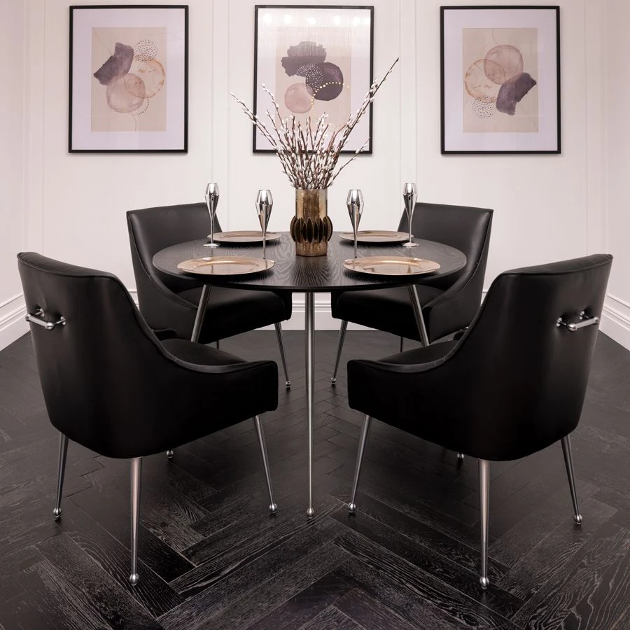 Mason Dining Chair Black Faux Leather - Brushed Silver Legs 5 Mason Dining Chair Black Faux Leather - Brushed Silver Legs - Image 3