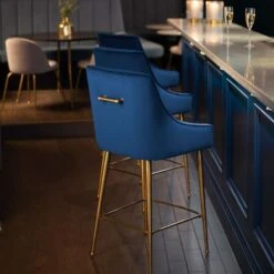 Mason Bar Stool - Navy Blue - Brushed Gold Legs -Furniture Sale Store mason blue barstool back web