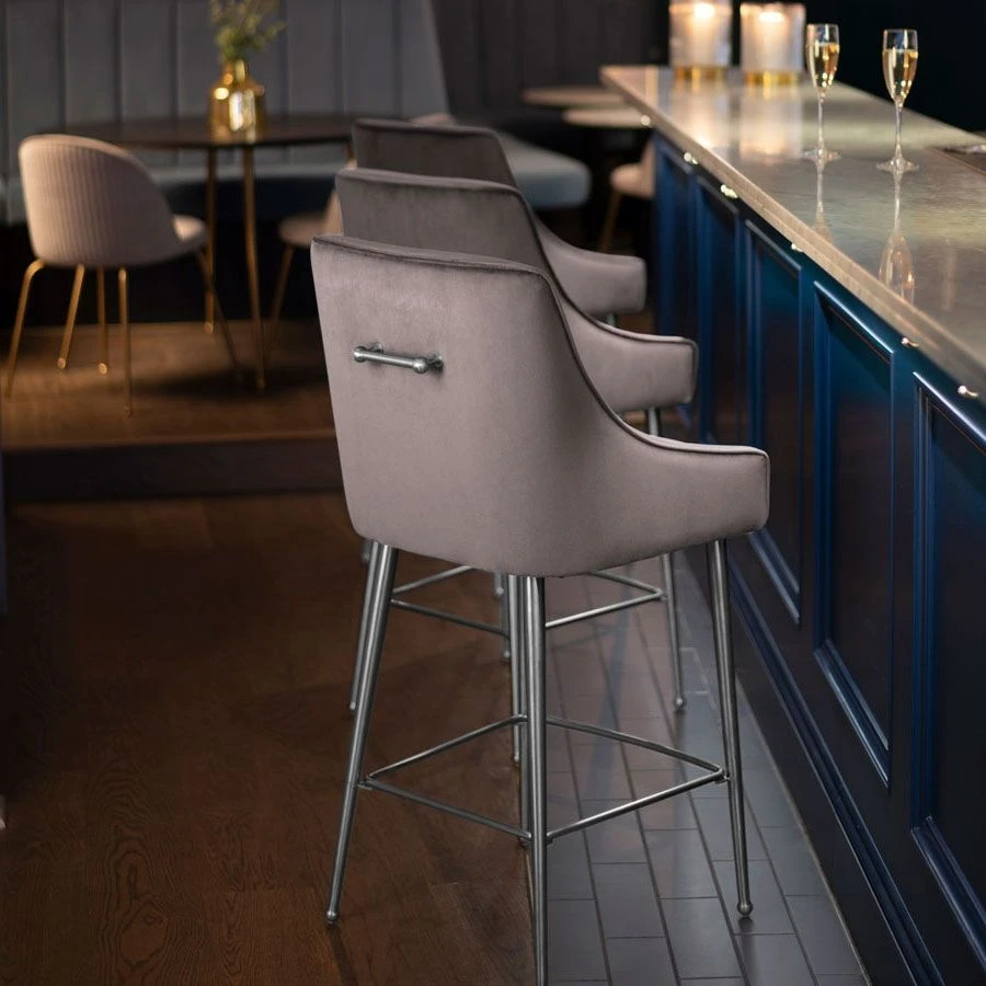 Mason Bar Stool - Dove Grey - Shiny Silver Legs 3 Mason Bar Stool - Dove Grey - Shiny Silver Legs - Image 2