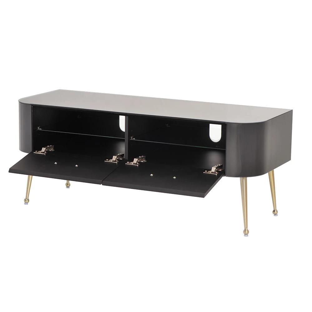 Mason Black Glass TV Media Unit – Brushed Gold Legs 5 Mason Black Glass TV Media Unit – Brushed Gold Legs - Image 3