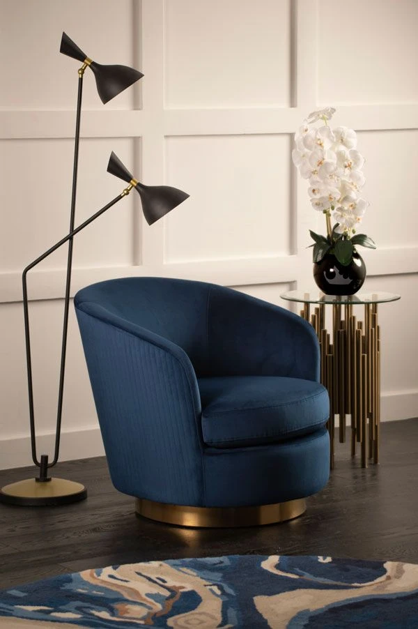 Melville Swivel Chair Navy- Brass Base 4 Melville Swivel Chair Navy- Brass Base - Image 2