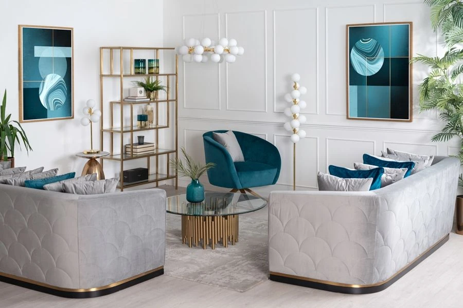 Pino Three Seat Sofa - Dove Grey - Brass Base 4 Pino Three Seat Sofa - Dove Grey - Brass Base - Image 2