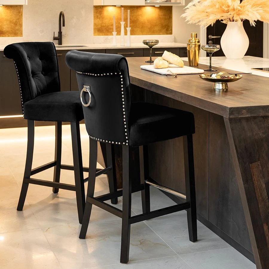 Positano Bar Stool With Back Ring - Black PU Leather 4 Positano Bar Stool With Back Ring - Black PU Leather - Image 2