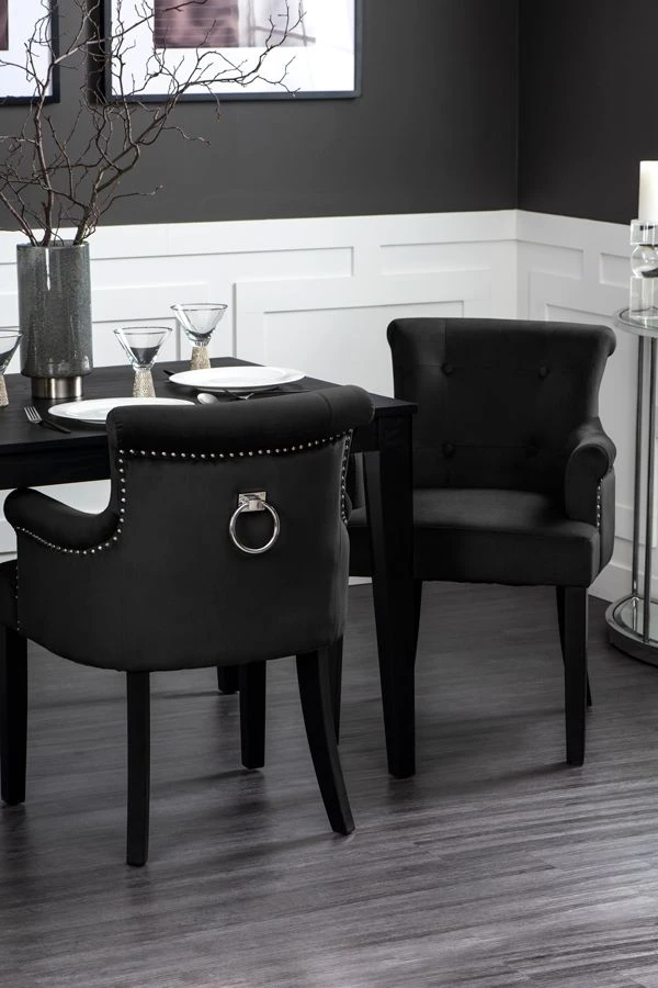 Positano Carver Chair With Back Ring - Black Velvet 4 Positano Carver Chair With Back Ring - Black Velvet - Image 2