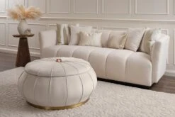 Pumpkin Storage Ottoman - Chalk - Brass Base -Furniture Sale Store pumpkin ottoman chalk lifestyle closed web