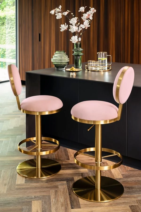 Ravello Bar Stool - Brass - Blush Pink 4 Ravello Bar Stool - Brass - Blush Pink - Image 2
