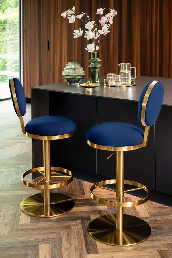 Ravello Bar Stool - Brass - Navy Blue 4 Ravello Bar Stool - Brass - Navy Blue - Image 2